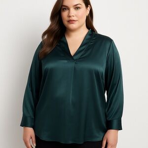Elie Tahari Deep Green Satin Blouse